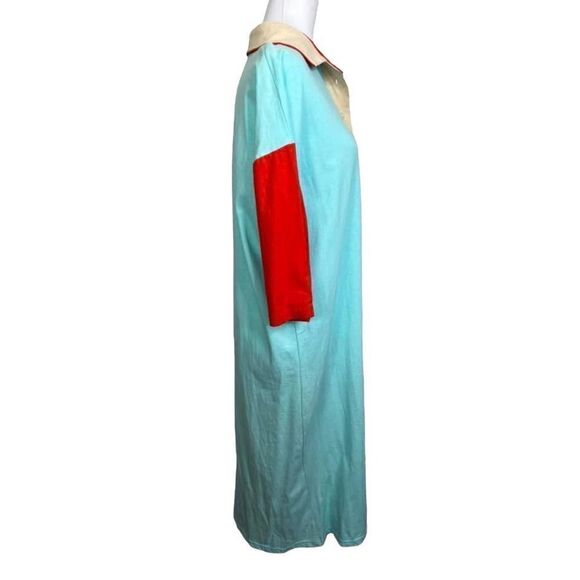 momo New York Shirt Dress Maxi Color Block Red Blue Asymmetrical Hem OS - Picture 4 of 13